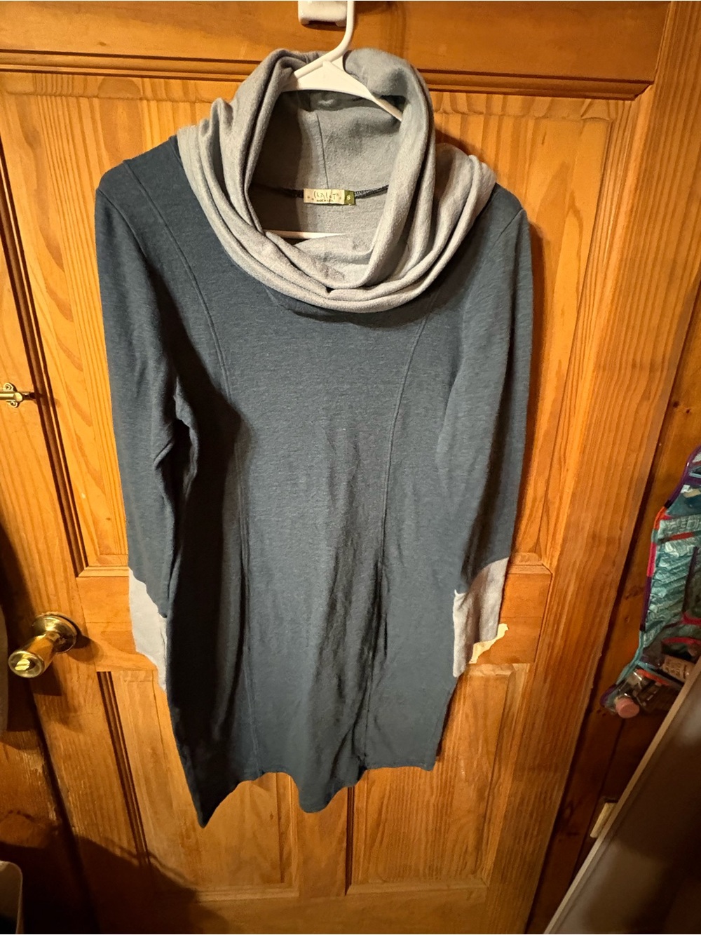 Chalet Two-Tone Cowl Neck Long Sleeve Dress - Gray